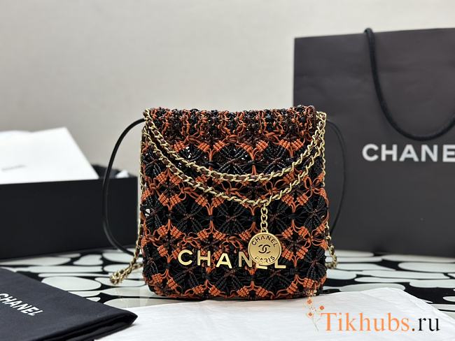 Chanel 22 Mini Bag Macrame Light Brown Burgundy Black 20x19x6cm - 1