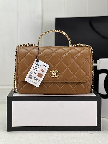 Chanel Small Flap Bag Top Handle Brown 22x21x6.5cm