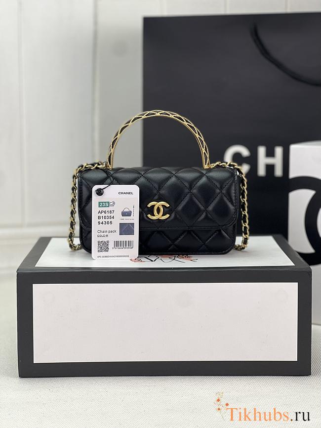 Chanel Mini Flap Bag Top Handle Black 17x3.9x6.8cm - 1