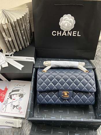 Chanel Medium Flap Bag Navy Blue Lambskin Gold 25cm