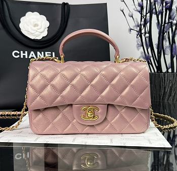 Chanel Top Handle Mini Rectangle Flap in Pink Lambskin 20x14x7cm