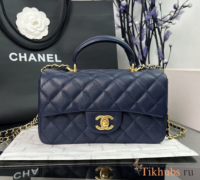 Chanel Top Handle Caviar Nany Blue Gold 20x14x7cm - 1