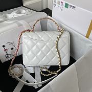 Chanel Mini Flap Bag With Top Handle White Gold 20x14x7.5cm - 3