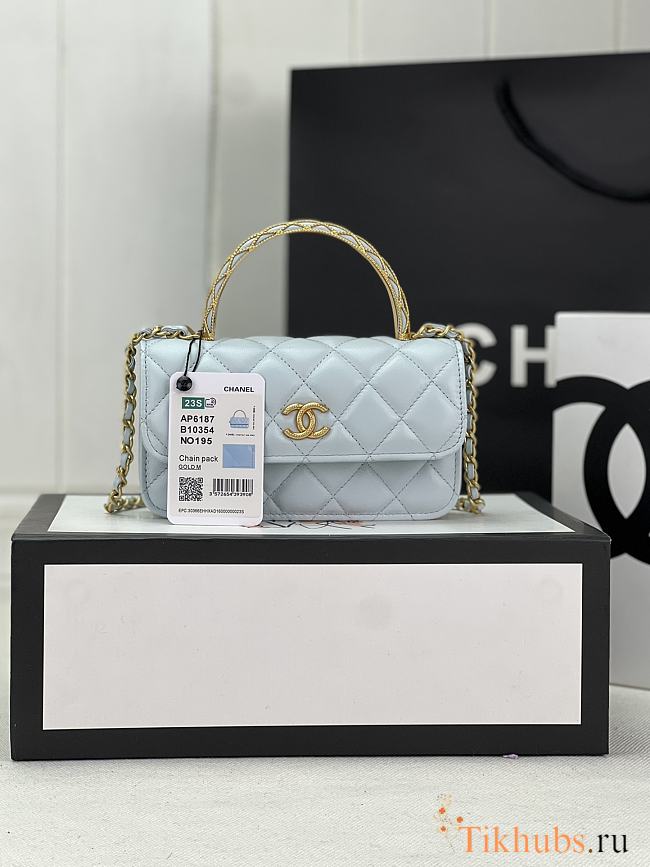 Chanel Mini Flap Bag Top Handle Blue 17x3.9x6.8cm - 1