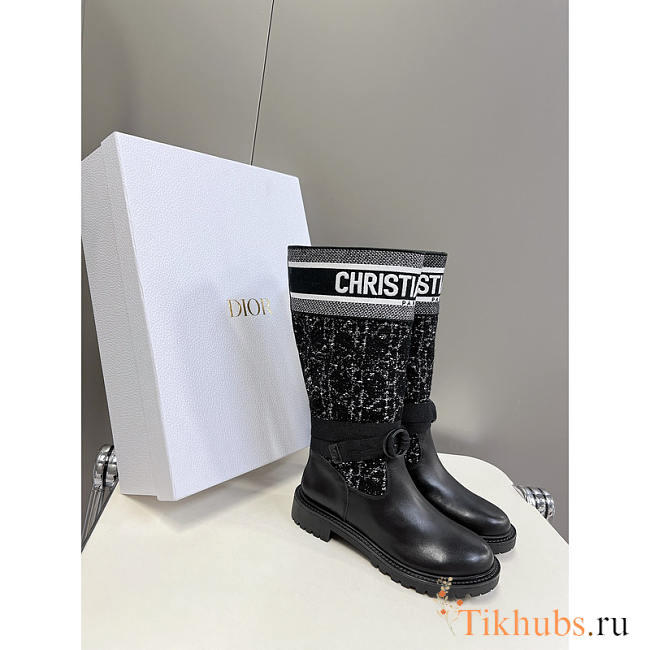 Dior D-Major Boot Calfskin With Cannage Tweed Black - 1