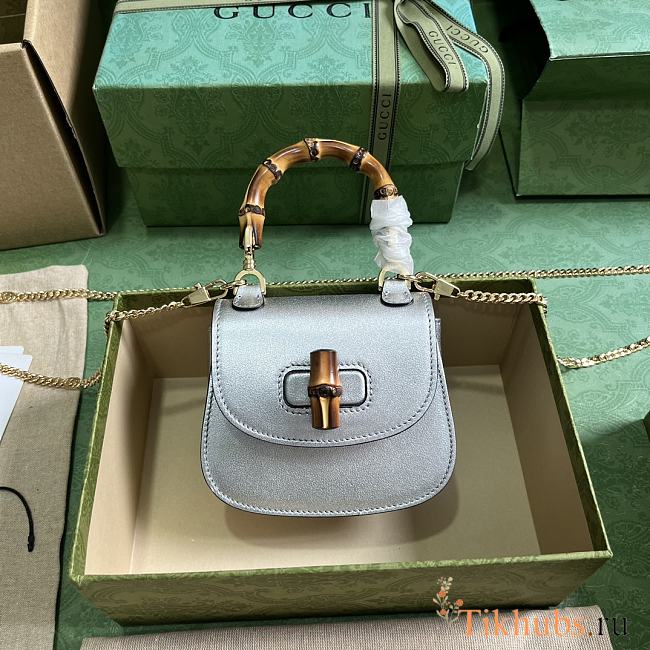 Gucci Bamboo 1947 Super Mini Bag Silver 18.5x12x5.5cm - 1