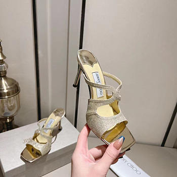 Jimmy Choo Choo Anise 95 Glitter Sandals Ice White Gold