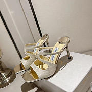 Jimmy Choo Choo Anise 95 Glitter Sandals Ice White Gold - 5