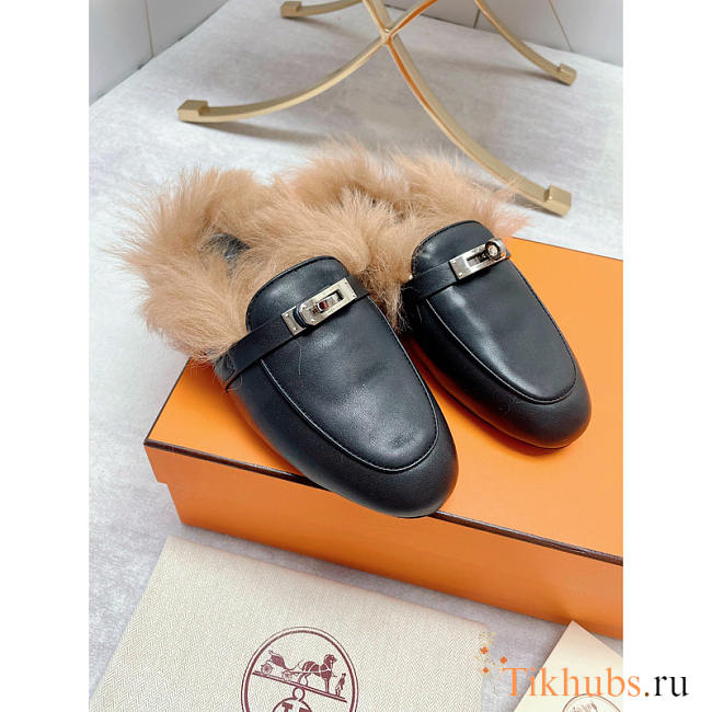 Hermes Fur Loafers Silver Black - 1