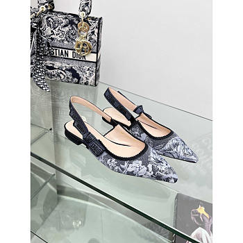 Dior J'Adior Slingback Flat Embroidered Cotton Dark Blue