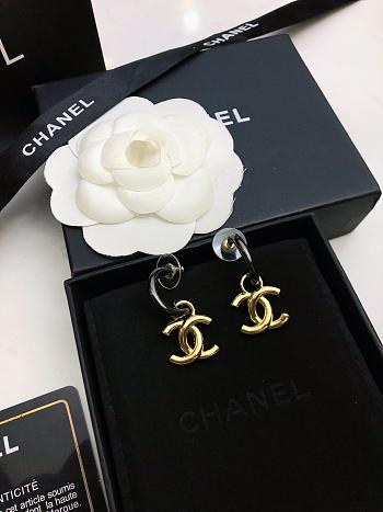 Chanel Gold CC Logo Drop Charm Ruthenium Hoop Earrings