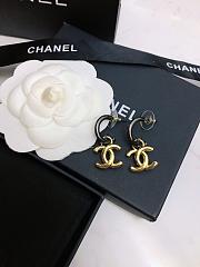 Chanel Gold CC Logo Drop Charm Ruthenium Hoop Earrings - 3