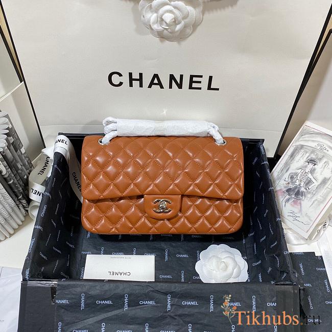 Chanel Medium Flap Bag Lambskin Caramel Silver 25cm - 1