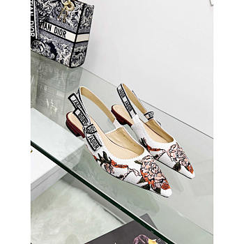 Dior J'Adior Slingback Falt Embroidered Cotton White Multicolor