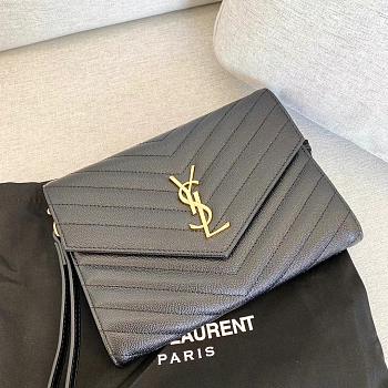 YSL Black Gold Matelasse Envelope Wristlet Clutch 21x16x3cm