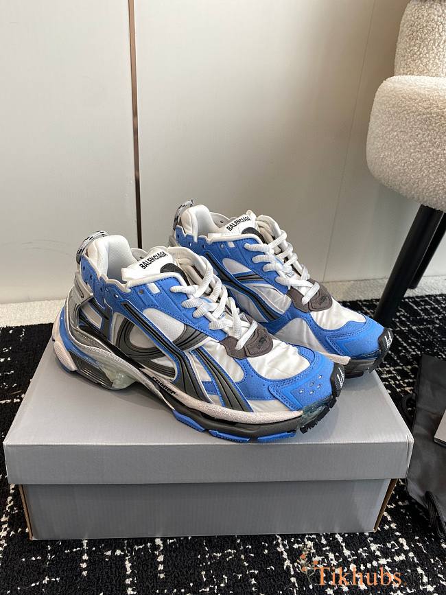 Balenciaga Runner Sneaker Blue, White and Grey Nylon - 1