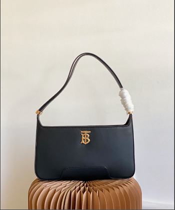 Burberry Leather TB Shoulder Bag Black 28x5x14cm