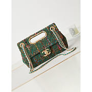 Chanel Large Flap Bag Top Handle Wool Tweed Green Multi 29x19x9cm - 1