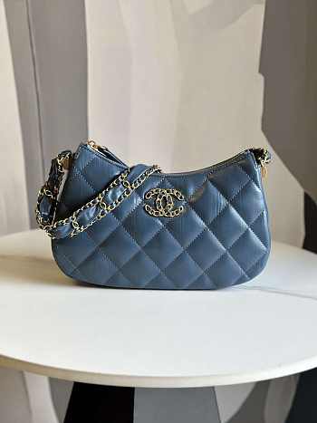 Chanel 23K Hobo Bag Lambskin Gold Metal Navy Blue 23.5x13.5x5.3cm