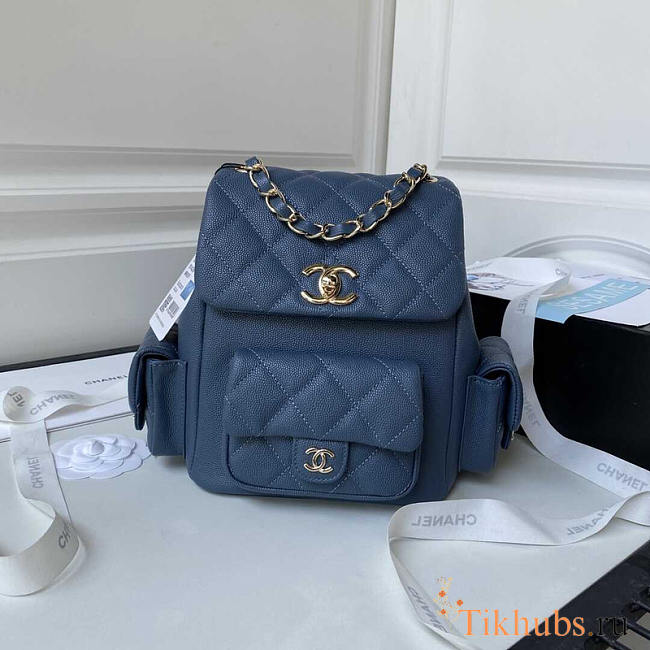 Chanel Small Backpack Caviar Blue 21.5cm - 1