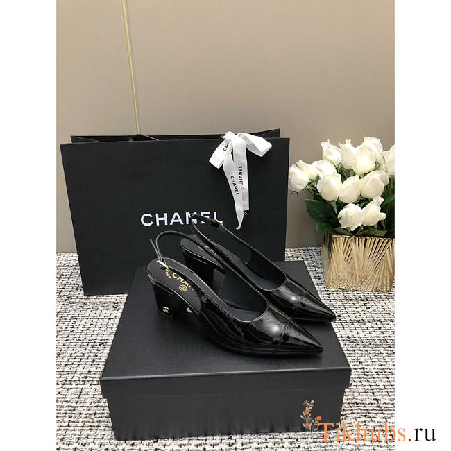 Chanel Slingbacks Patent Calfskin Black 6.5cm - 1