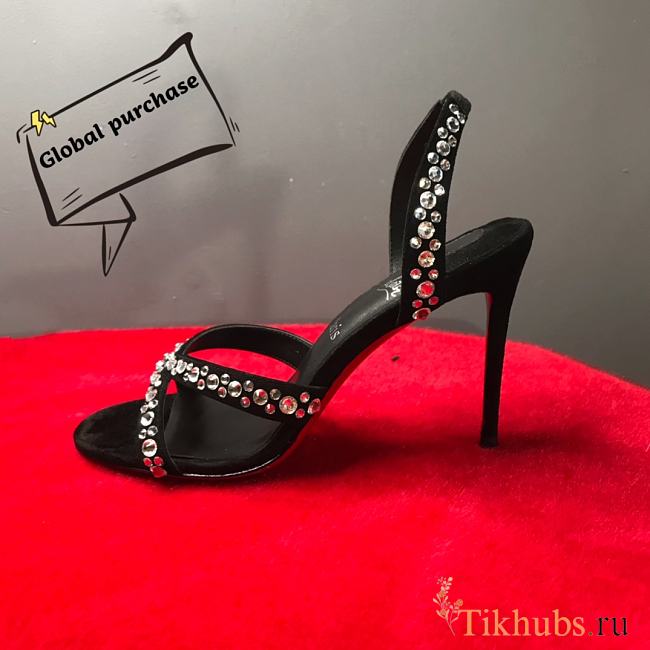 Christian Louboutin Emilie 100mm Crystal Black Suede Sandals - 1