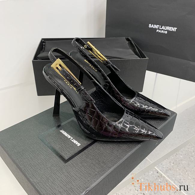 YSL Black Crocodile Leather Slingback Pumps 10cm - 1