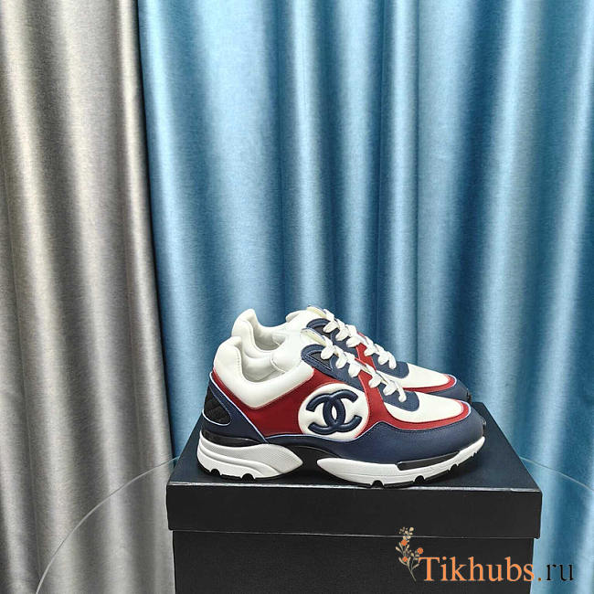 Chanel Calfskin Light Burgundy Sneakers Blue Red And White - 1