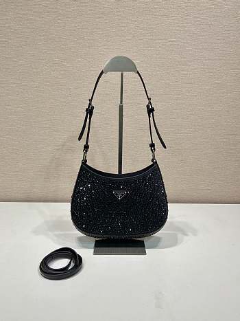 Prada Cleo Satin Bag With Crystals Black 22x18.5x4.5cm