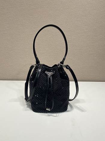 Prada Satin Mini Bag With Crystals Black 19.5x15.5x10cm