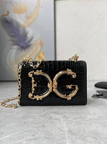 Dolce & Gabbana DG Girls Crossbody Black Crocodle Bag 21x4x15cm