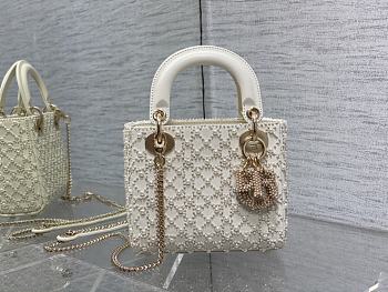 Dior Mini Lady Bag White Cannage Resin Pearls 17cm