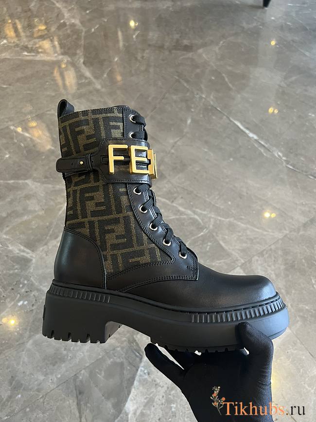 Fendi Black Graphy Ff & Leather Biker Boot - 1