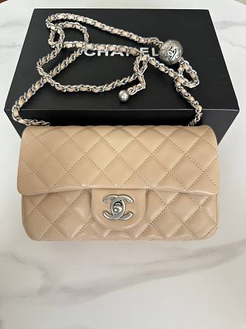 Chanel Flap Bag Beige Lambskin Silver Ball 20cm