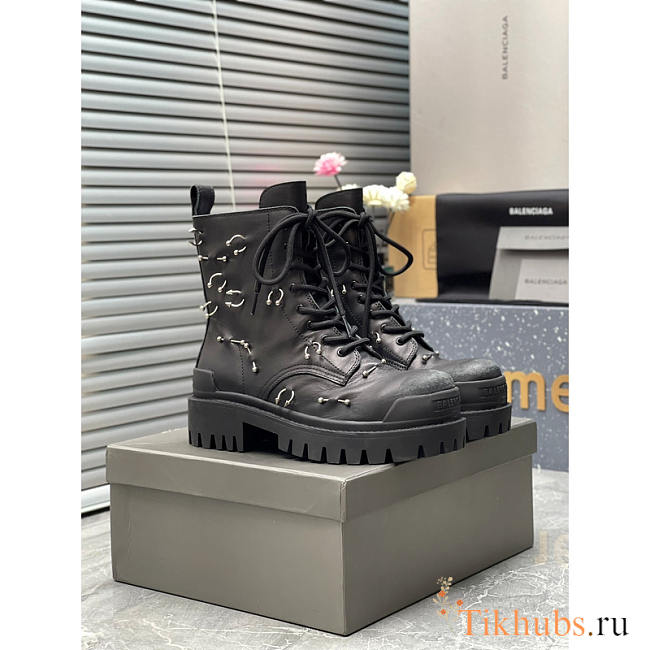 Balenciaga Strike 20mm Boot With Piercings In Black - 1