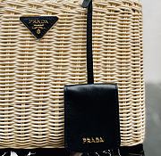 Prada Wicker Logo Plaque Tote Bag Black 25.5x17.5x11cm - 2