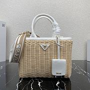 Prada Wicker Logo Plaque Tote Bag White 25.5x17.5x11cm - 1