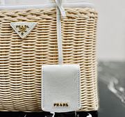 Prada Wicker Logo Plaque Tote Bag White 25.5x17.5x11cm - 6