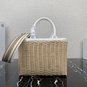 Prada Wicker Logo Plaque Tote Bag White 25.5x17.5x11cm - 4