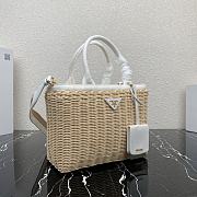 Prada Wicker Logo Plaque Tote Bag White 25.5x17.5x11cm - 3