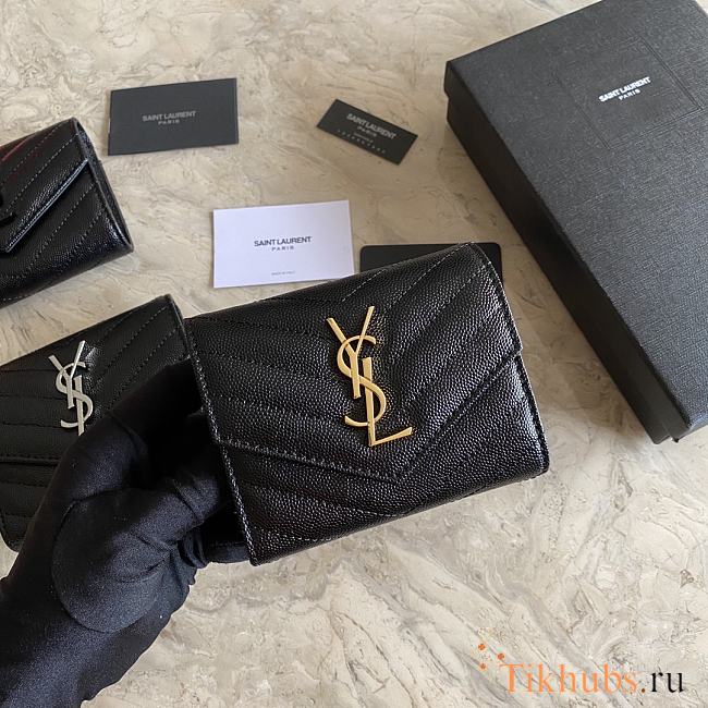 YSL Small Envelope Wallet Black Gold 13x9x3cm - 1