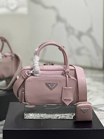 Prada Multi-pocket Leather Tote Bag Pink 24.5x14x8cm