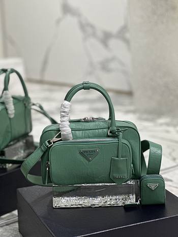 Prada Multi-pocket Leather Tote Bag Green 24.5x14x8cm