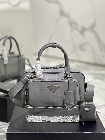 Prada Multi-pocket Leather Tote Bag Grey 24.5x14x8cm