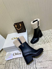 Chloe Betty Shearling Trimmed Rubber Ankle Black Boots - 2