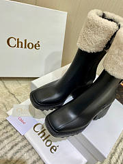 Chloe Betty Shearling Trimmed Rubber Ankle Black Boots - 4