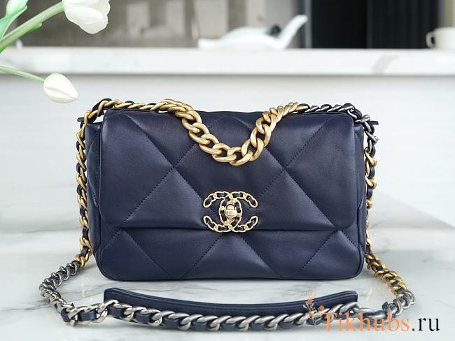 Chanel 19 Flap Bag Navy Blue Gold 26cm - 1