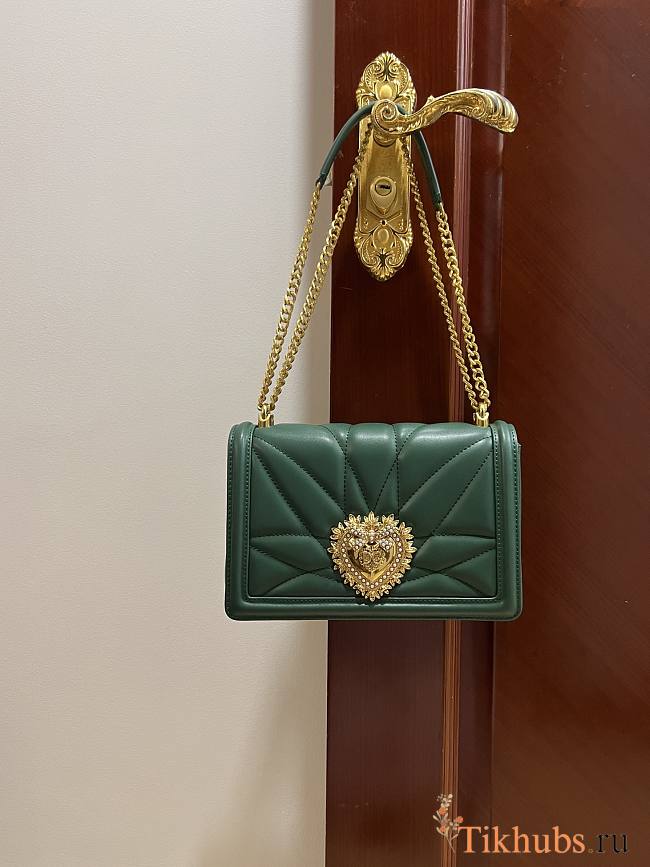 Dolce & Gabbana Quilted Devotion Green Bag 26x18x7.5cm - 1