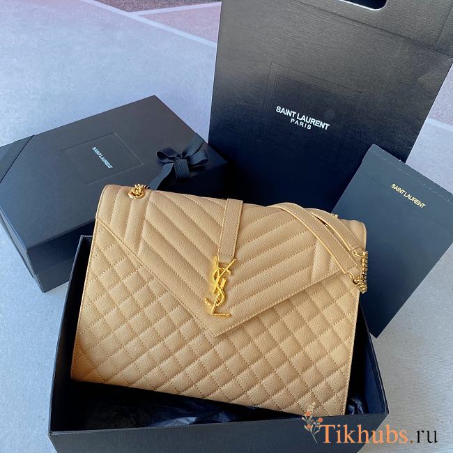 YSL Envelope Bag Calfskin Beige Gold 31x23x8cm - 1