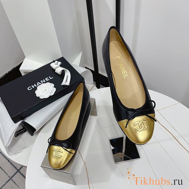 Chanel Ballerina Flat Black Gold - 1